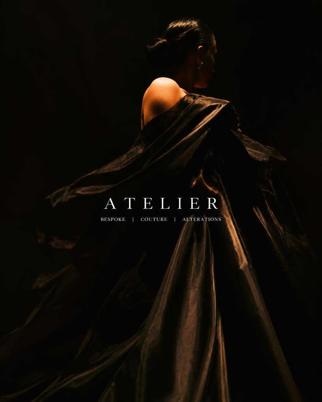 Dark editorial spread for a fashion atelier